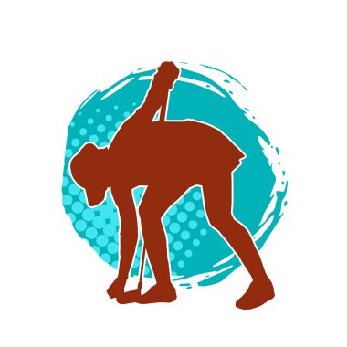 Golf oynayan bir kadının silüeti. Hareketli bir kadın golfçünün silueti..