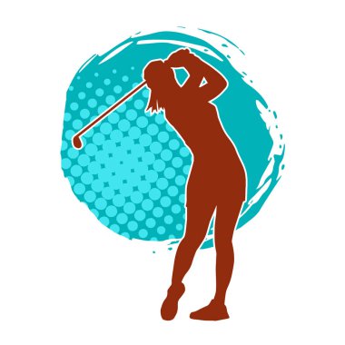 Golf oynayan bir kadının silüeti. Hareketli bir kadın golfçünün silueti..