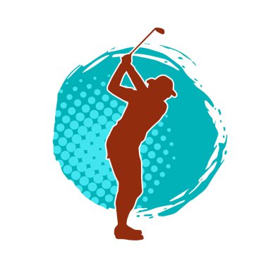Golf oynayan bir kadının silüeti. Hareketli bir kadın golfçünün silueti..