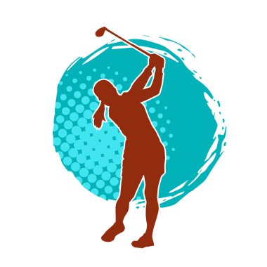 Golf oynayan bir kadının silüeti. Hareketli bir kadın golfçünün silueti..