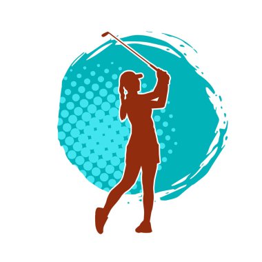 Golf oynayan bir kadının silüeti. Hareketli bir kadın golfçünün silueti..