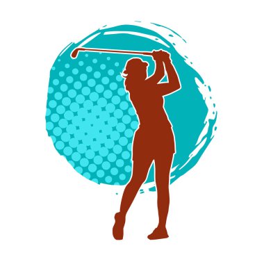 Golf oynayan bir kadının silüeti. Hareketli bir kadın golfçünün silueti..