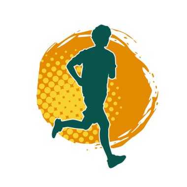 Koşu pozisyonundaki bir adamın silüeti. Siluet erkek koşusu pozu.