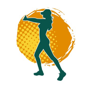 Zayıf kadın silueti egzersiz yapıyor. Spor yapan, spor yapan bir kadının silüeti.. 