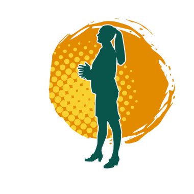 Resmi bir iş elbisesi giymiş bir sekreter ya da kadın ofis çalışanı silueti..