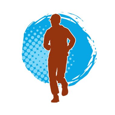 Sportif bir adamın silueti koşu yapıyor. Sağlıklı koşan bir adamın silüeti..