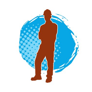 İnşaat işçisi kostümlü bir adamın silueti. İnşaat işçisinin silueti pozda.. 