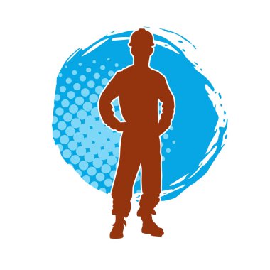 İnşaat işçisi kostümlü bir adamın silueti. İnşaat işçisinin silueti pozda.. 