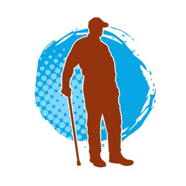 Yürüyen bastonla ayakta duran yaşlı bir adamın silueti..