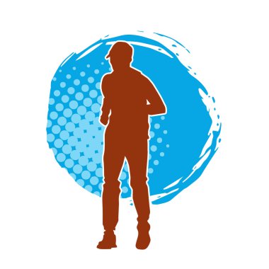 Sportif bir adamın silueti koşu yapıyor. Sağlıklı koşan bir adamın silüeti..