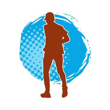 Sportif bir adamın silueti koşu yapıyor. Sağlıklı koşan bir adamın silüeti..