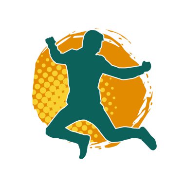 Hareket halindeki bir erkek dansçının silueti. Dans eden zayıf bir adamın silueti..