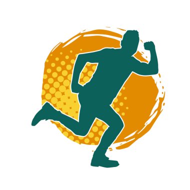 Hareket halindeki bir erkek dansçının silueti. Dans eden zayıf bir adamın silueti..