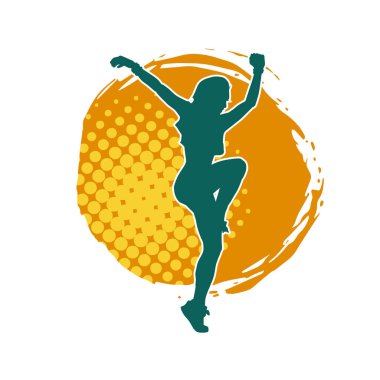 Zayıf kadın silueti egzersiz yapıyor. Spor yapan, spor yapan bir kadının silüeti.. 