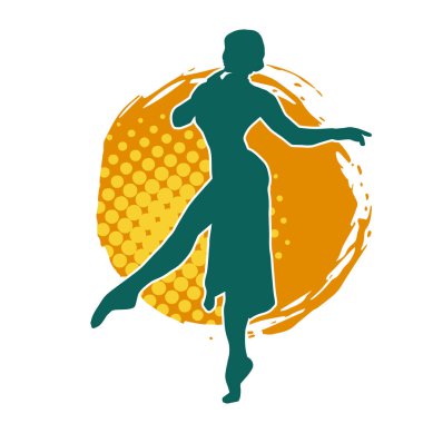 Hareketli bir kadın dansçının silueti. Dans eden zayıf bir kadının silueti..