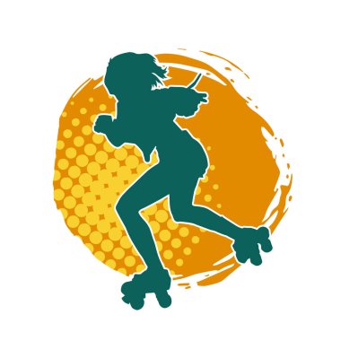 Paten kayan bir kadının silüeti. Sportif kadın silueti Tekerlekli sandalyede iyi eğlenceler.