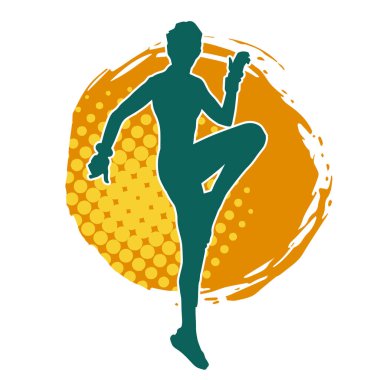 Zayıf kadın silueti egzersiz yapıyor. Spor yapan, spor yapan bir kadının silüeti.. 