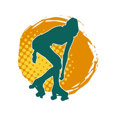 Paten kayan bir kadının silüeti. Sportif kadın silueti Tekerlekli sandalyede iyi eğlenceler.