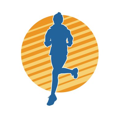 Koşan bir kadının silueti. Dişi bir koşunun silueti.