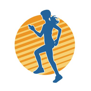 Koşan bir kadının silueti. Dişi bir koşunun silueti.