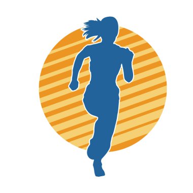 Koşan bir kadının silueti. Dişi bir koşunun silueti.