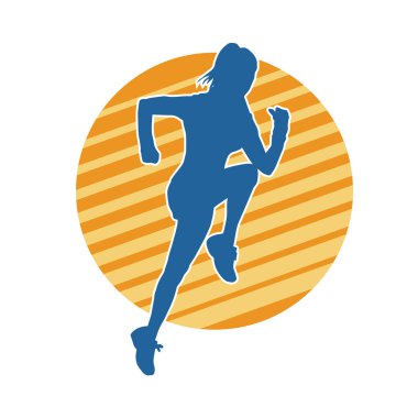 Koşan bir kadının silueti. Dişi bir koşunun silueti.