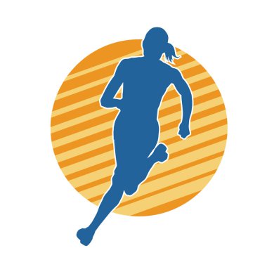 Koşan bir kadının silueti. Dişi bir koşunun silueti.