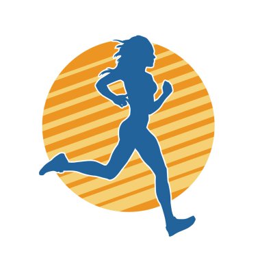 Koşan bir kadının silueti. Dişi bir koşunun silueti.