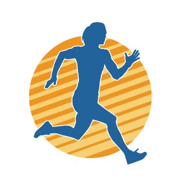 Koşan bir kadının silueti. Dişi bir koşunun silueti.