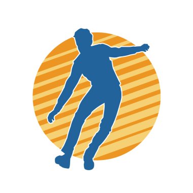 Hareket halindeki bir erkek dansçının silueti. Dans eden zayıf bir adamın silueti..