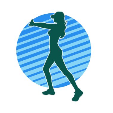 Zayıf kadın silueti egzersiz yapıyor. Spor yapan, spor yapan bir kadının silüeti.. 