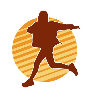 Hareketli bir kadın dansçının silueti. Dans eden zayıf bir kadının silueti..