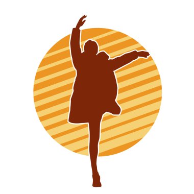 Hareketli bir kadın dansçının silueti. Dans eden zayıf bir kadının silueti..