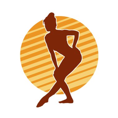 Hareketli bir kadın balerin silueti. Dans eden balerin kızın silueti..