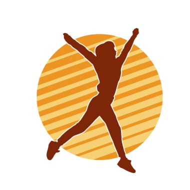 Zayıf kadın silueti egzersiz yapıyor. Spor yapan, spor yapan bir kadının silüeti.. 