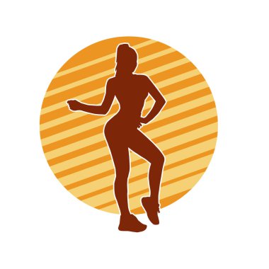 Zayıf kadın silueti egzersiz yapıyor. Spor yapan, spor yapan bir kadının silüeti.. 