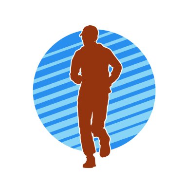 Sportif bir adamın silueti koşu yapıyor. Sağlıklı koşan bir adamın silüeti..