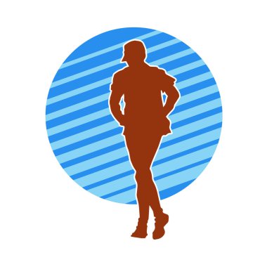 Sportif bir adamın silueti koşu yapıyor. Sağlıklı koşan bir adamın silüeti..