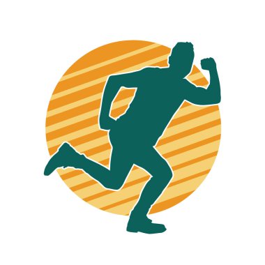 Hareket halindeki bir erkek dansçının silueti. Dans eden zayıf bir adamın silueti..