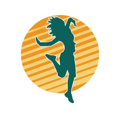 Hareketli bir kadın dansçının silueti. Dans eden zayıf bir kadının silueti..