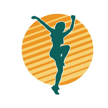 Zayıf kadın silueti egzersiz yapıyor. Spor yapan, spor yapan bir kadının silüeti.. 