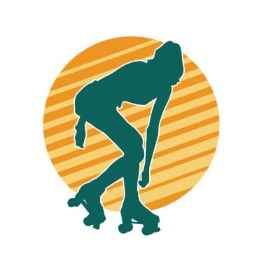 Paten kayan bir kadının silüeti. Sportif kadın silueti Tekerlekli sandalyede iyi eğlenceler.