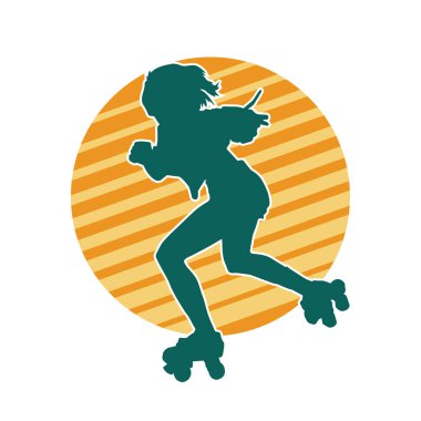 Paten kayan bir kadının silüeti. Sportif kadın silueti Tekerlekli sandalyede iyi eğlenceler.