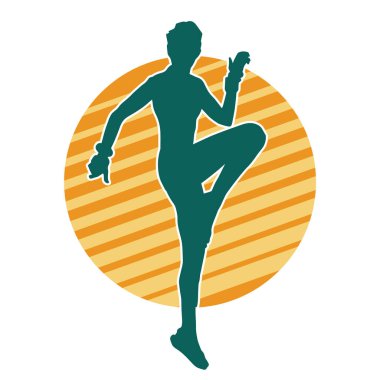 Zayıf kadın silueti egzersiz yapıyor. Spor yapan, spor yapan bir kadının silüeti.. 