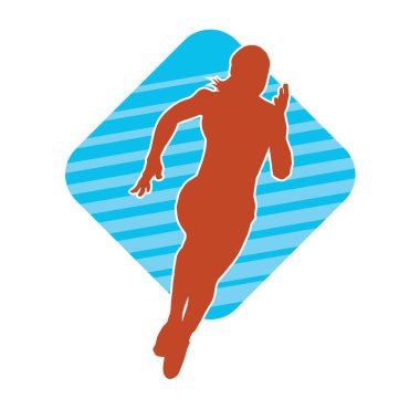 Koşan bir kadının silueti. Dişi bir koşunun silueti.