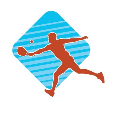 Hareketli bir erkek tenisçinin silueti. Raketle tenis oynayan bir adamın silueti..