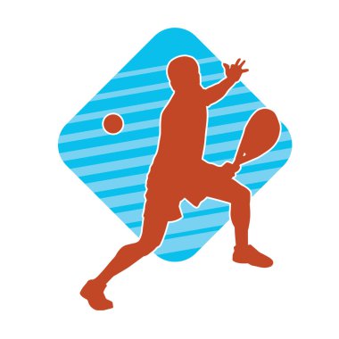 Hareketli bir erkek tenisçinin silueti. Raketle tenis oynayan bir adamın silueti..