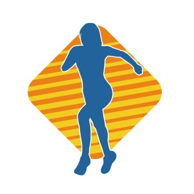 Koşan bir kadının silueti. Dişi bir koşunun silueti.