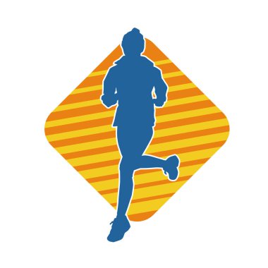 Koşan bir kadının silueti. Dişi bir koşunun silueti.