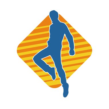 Hareket halindeki bir erkek dansçının silueti. Dans eden zayıf bir adamın silueti..